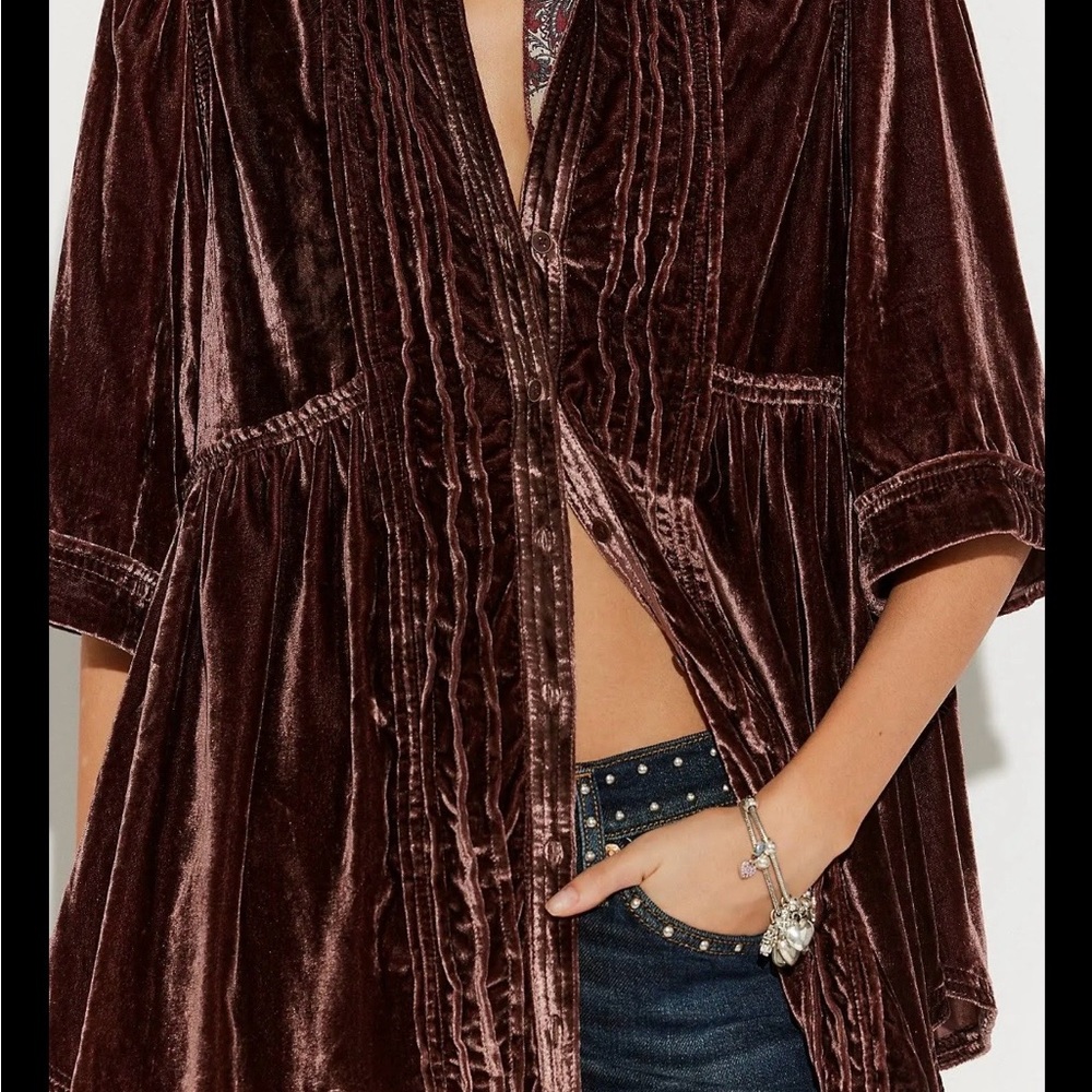 We The Free Velvet Peplum Tunic in Deep Burgundy